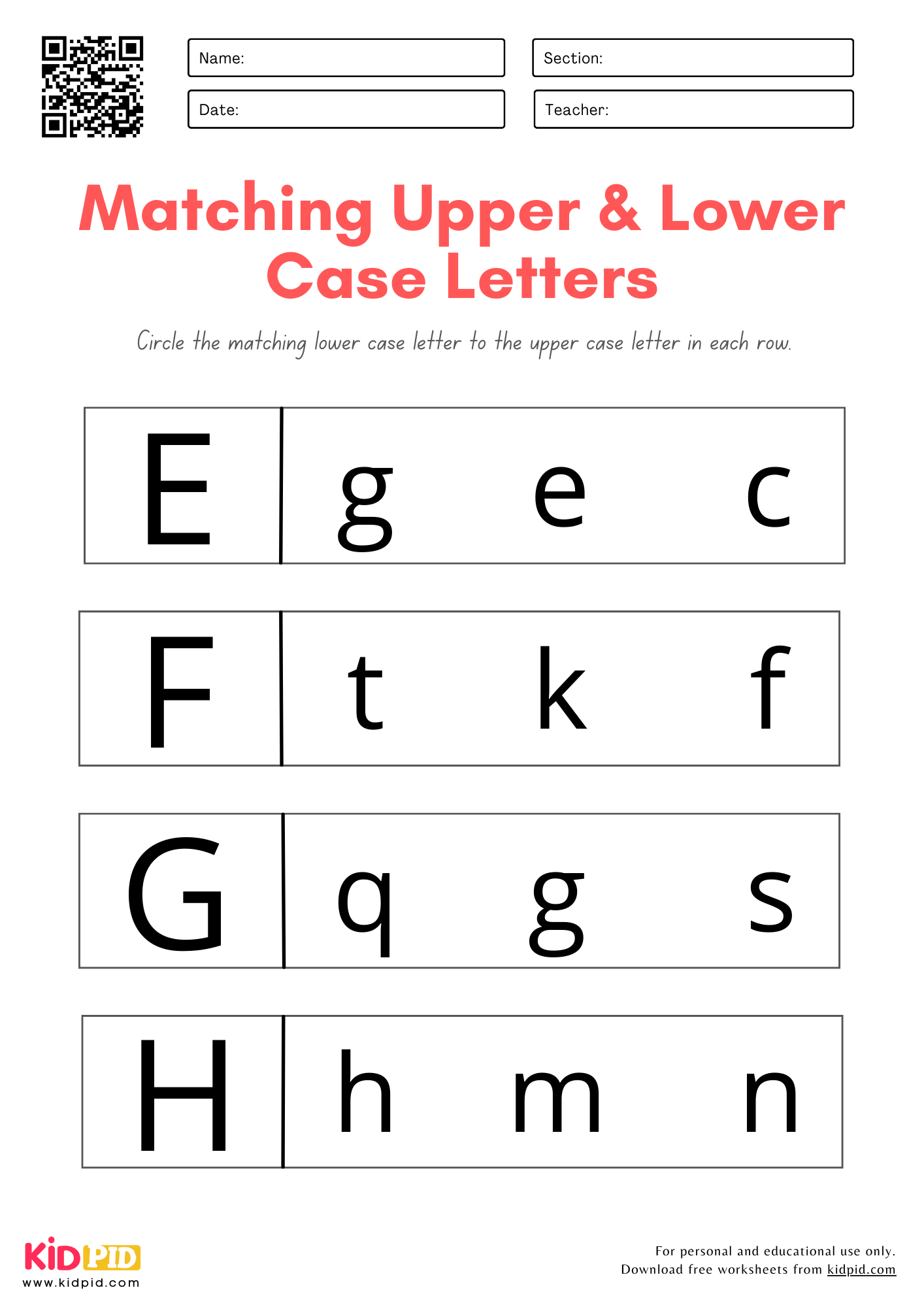 A Z Upper And Lower Case Letter Matching Worksheet For Preschool 