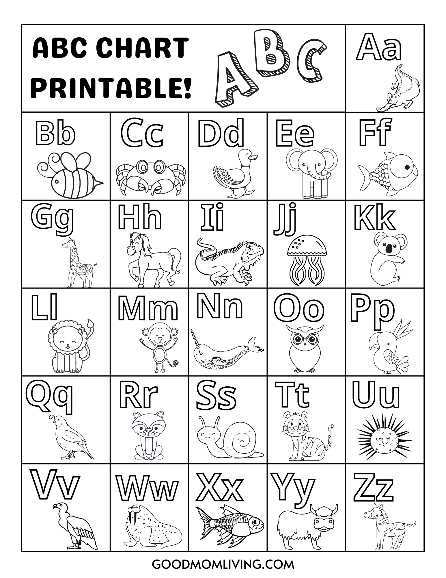 ABC Chart For Kids Free Printable ABC Alphabet Chart Good Mom Living