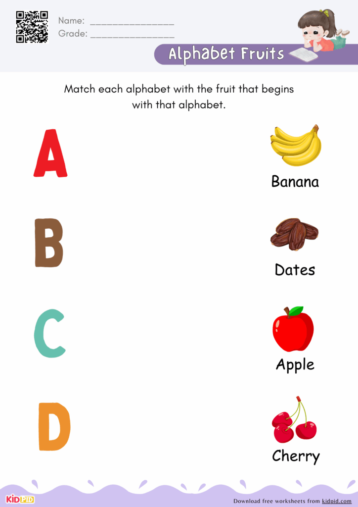Alphabet Fruit Matching Worksheet For Preschool Kidpid
