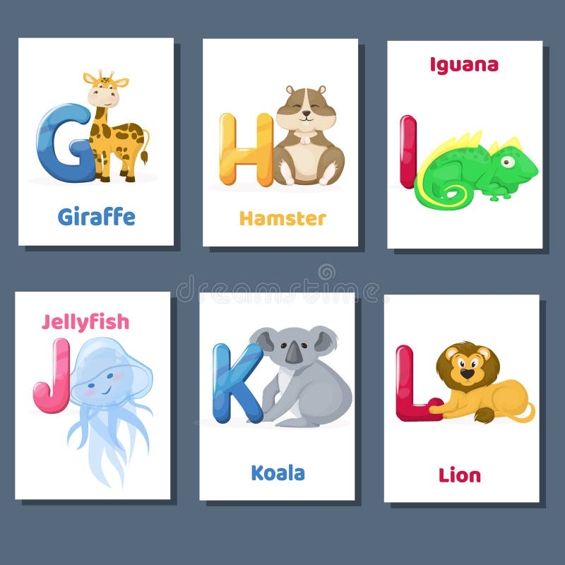Alphabet Printable Flashcards Vector Collection With Letter G H I J K L Zoo Animals For English Language Education Stock Vector Illustration Of Background Banner 120361455