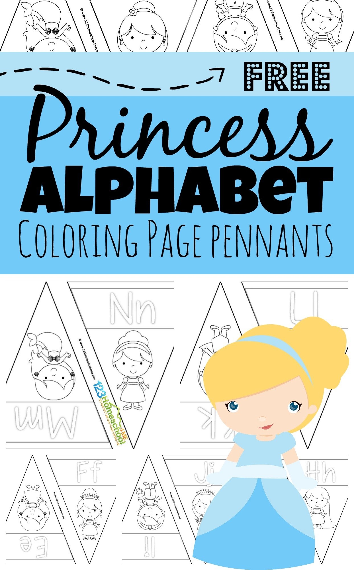 FREE Disney Princess Alphabet Printable Coloring Pages Pennants