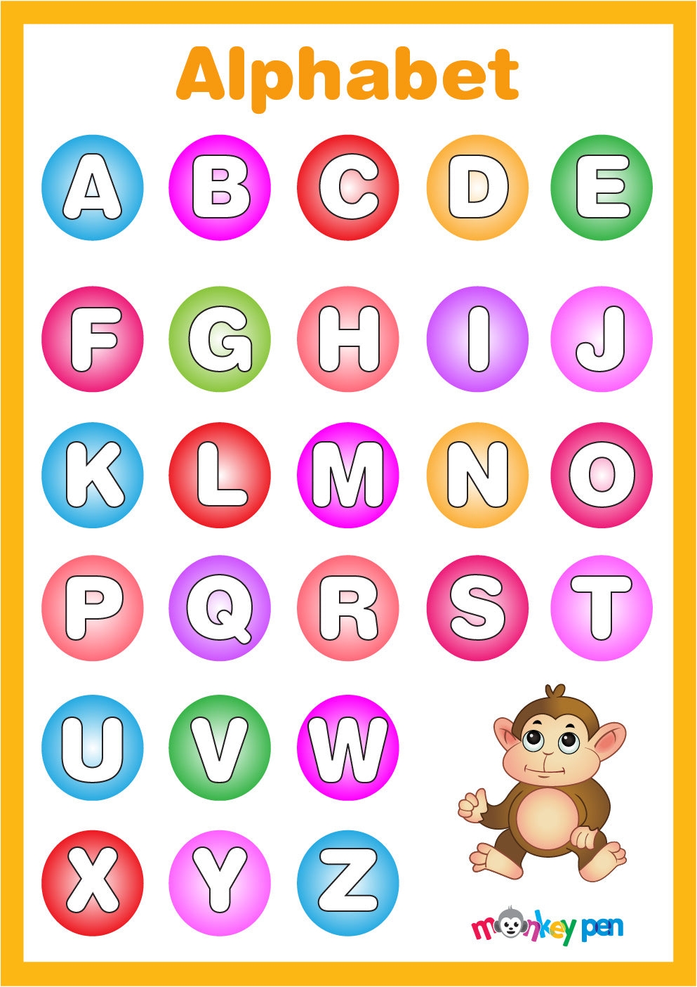 Free Printable Alphabet Poster For Kids Monkey Pen Store Worksheets Library