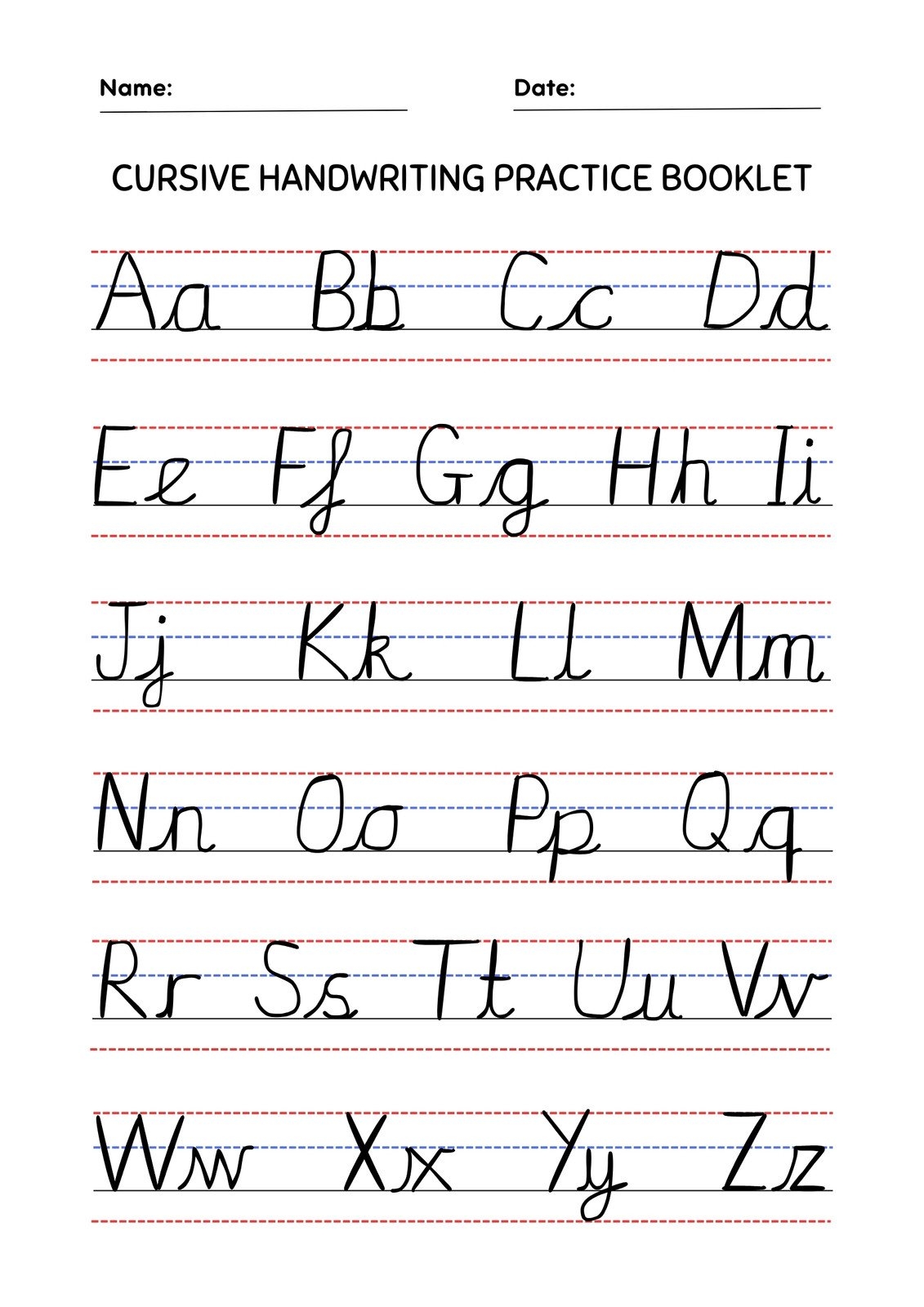 Cursive Alphabet Printable Worksheet Free