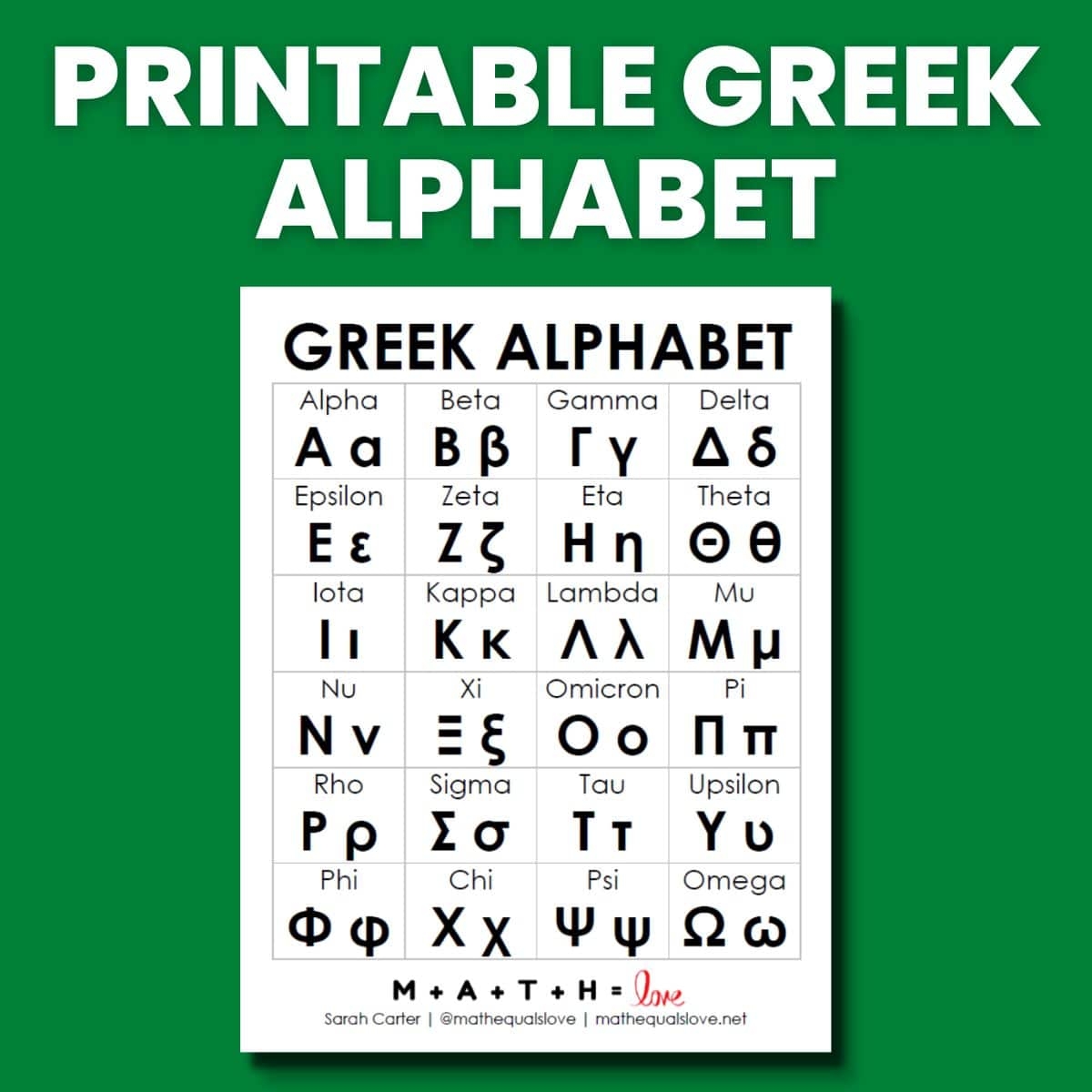 Free Printable Greek Alphabet Math U003d Love