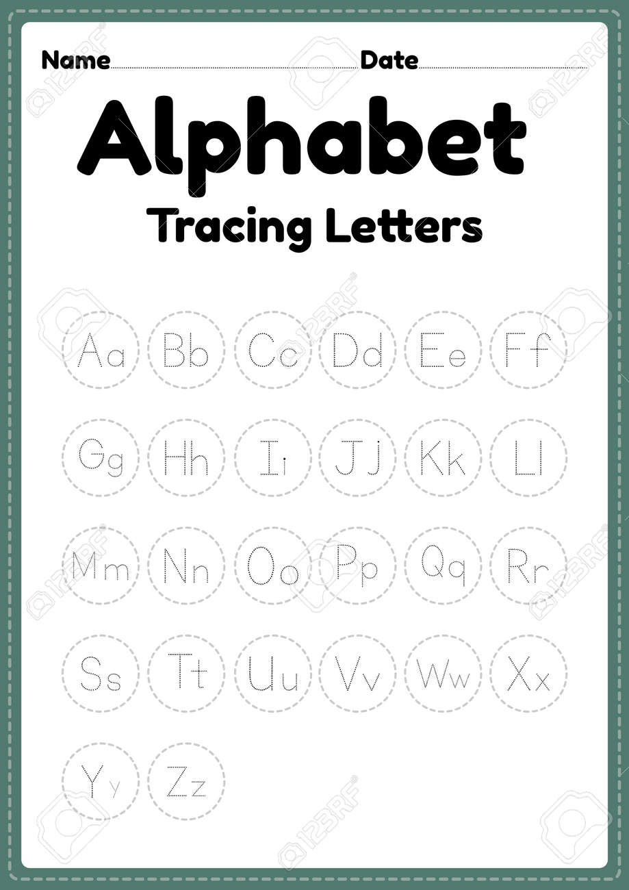 Letter Tracing Alphabet Worksheet For Kindergarten And Preschool Kids For Handwriting Practice And Educational Activities In A Printable Page Royalty Free SVG Cliparts Vectors And Stock Illustration Image 174528209 