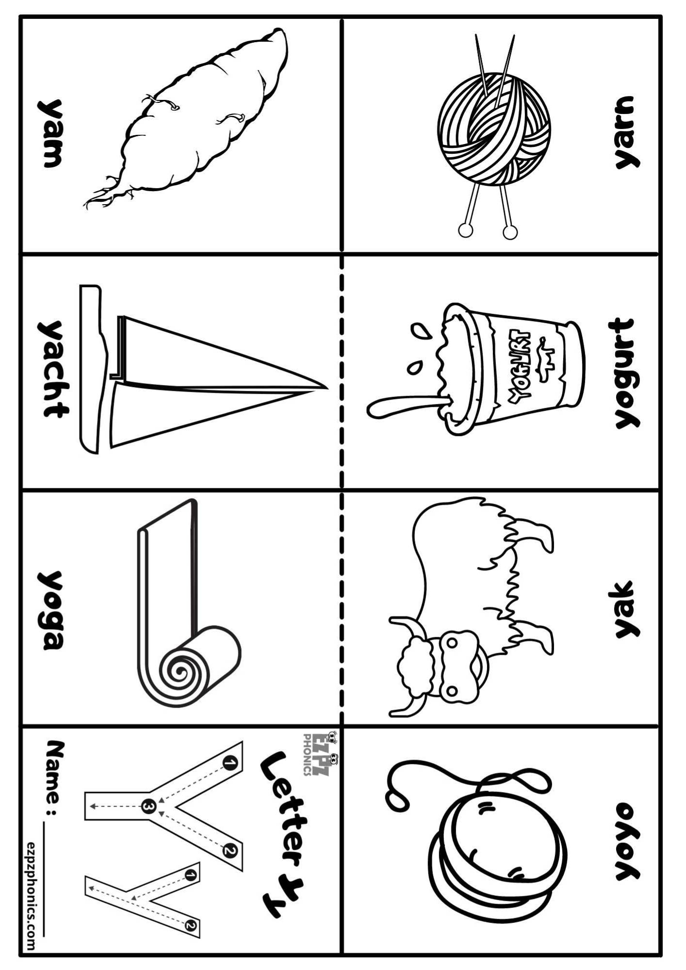 Letter Y Mini Coloring Book Free Printable PDF Ezpzphonics