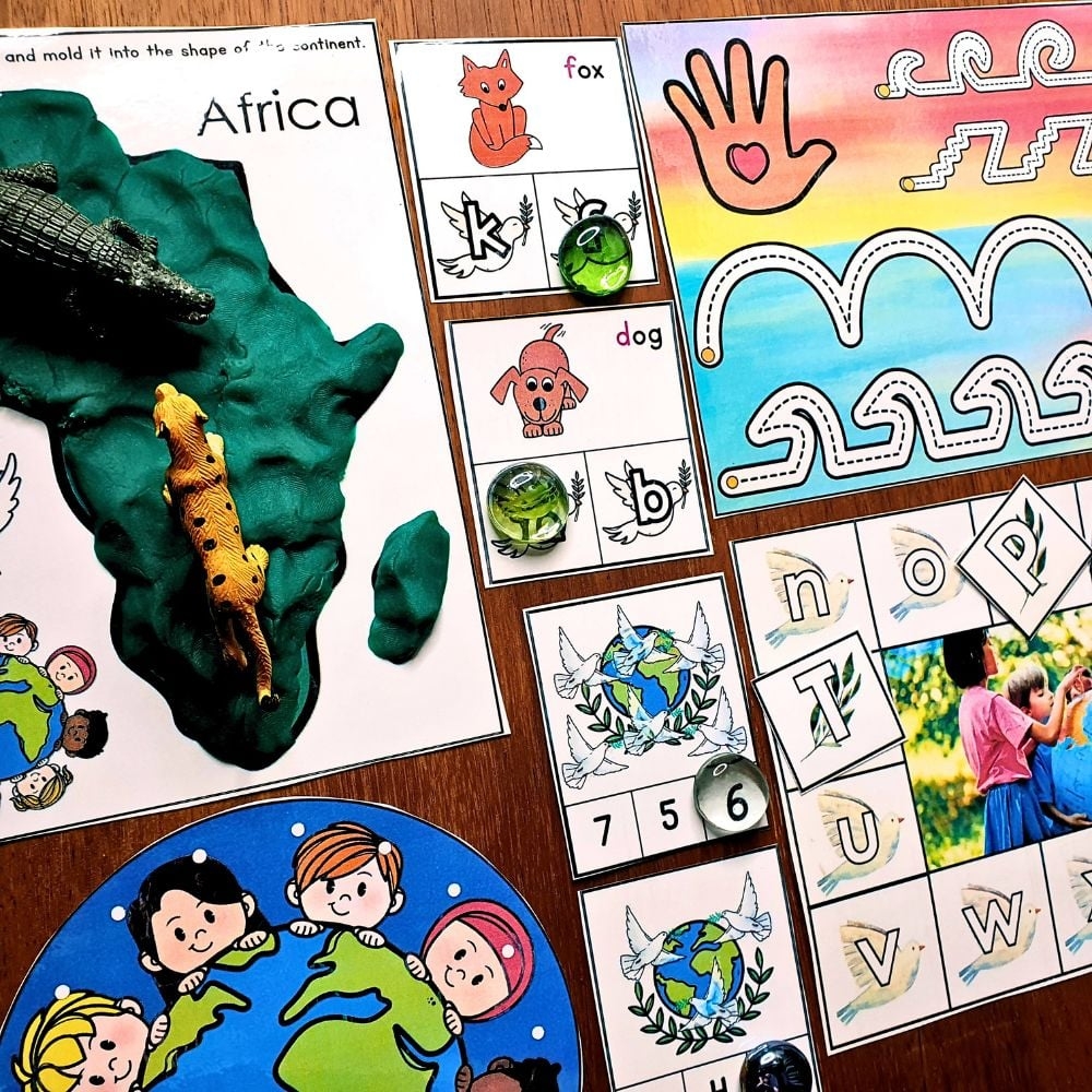 Peace Activities Play Doh Continents Mats Montessori Nature