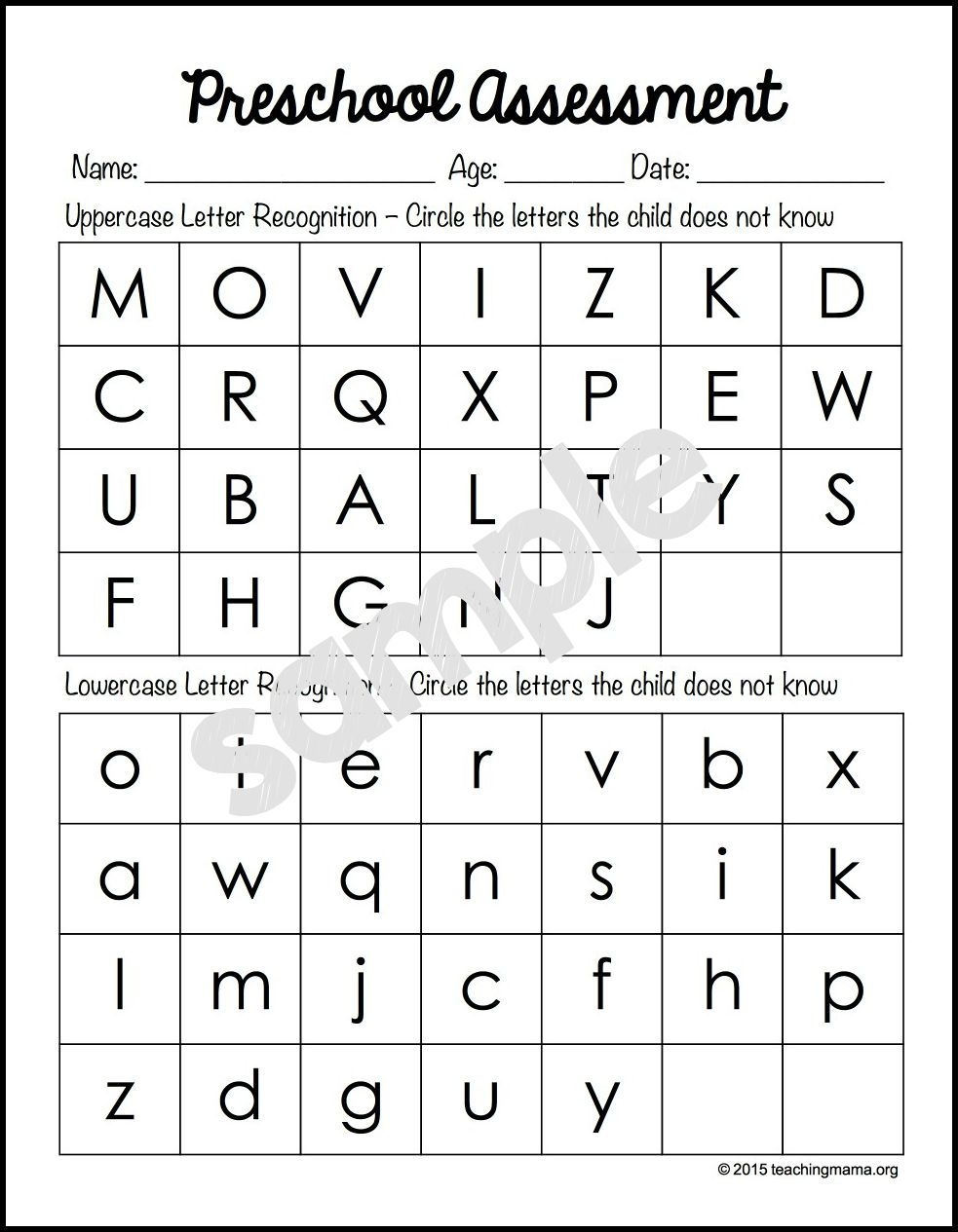 Preschool Assessment Forms Teaching Mama
