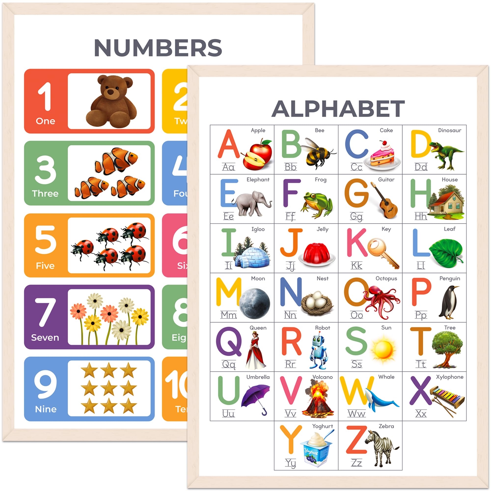 WONDER TOTS Alphabet Poster U0026 Numbers 1 10 Chart ABC Poster For Kids Count To 10 Educational Chart For Toddlers Home Schooling Preschool Learning 2 Pack A3 Laminated Amazon co uk Stationery U0026 Office Supplies